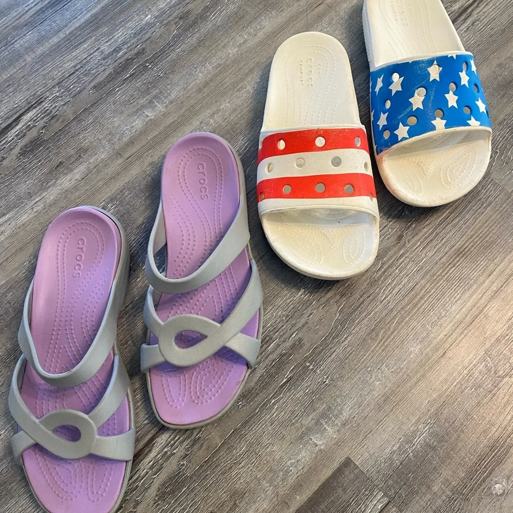 2 Pairs! CROCS Sandals Good Used Condition Womens 9 - Picture 1 of 7